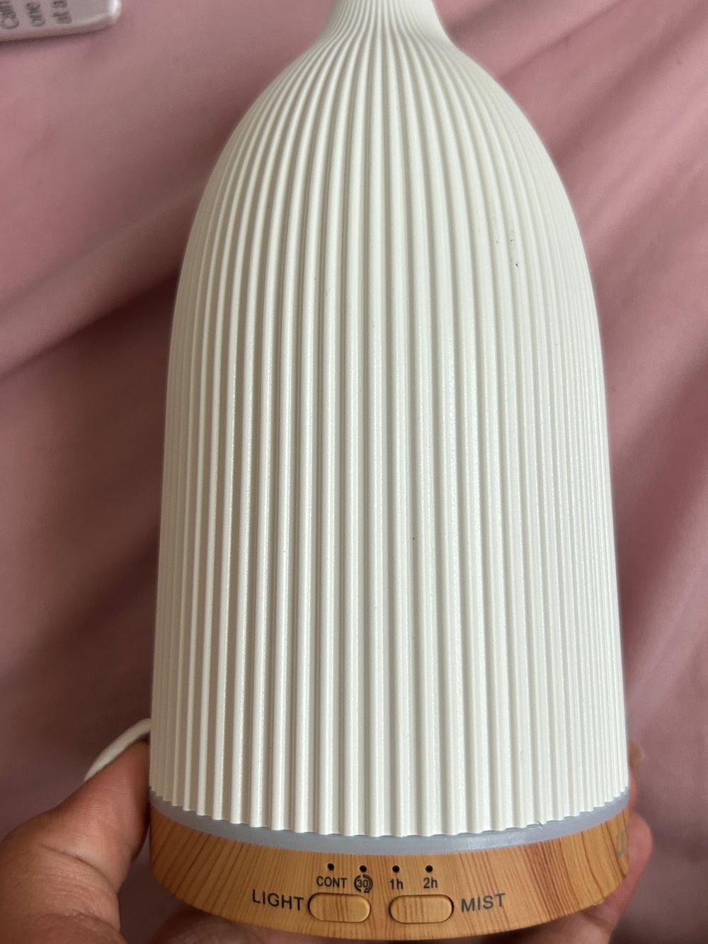 Amazon Essentials White Ribbed Ultrasonic Diffuser with Wood Base